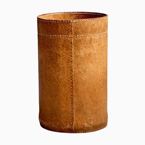 Leather Paper Basket with White Stitching, 1960s