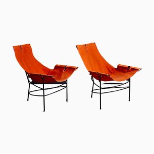 Lounge Chairs in Orange Canvas attributed to Jerry Johnson, Usa, 1950s, Set of 2