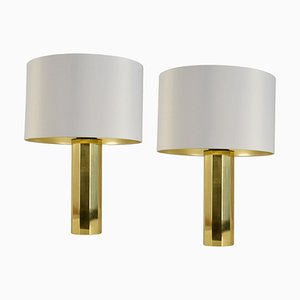 Tall Minimalist Octagonal Brass Table Lamps, 1970s