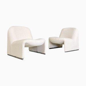 Set of Italian Modern Teddy Fabric Alky Armchairs attributed to G. Piretti, Anonima Castelli, 1970s