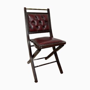 Folding Chair with Leather Seat and Back Craftwork, Italy, 1960s