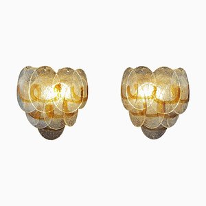 Vintage Italian Murano Wall Lights in Trasparent and Amber Glass, 1970, Set of 2