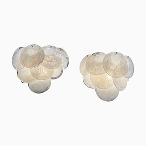 Glass Wall Sconces with 10 Alabaster White Disks, 1990s, Set of 2