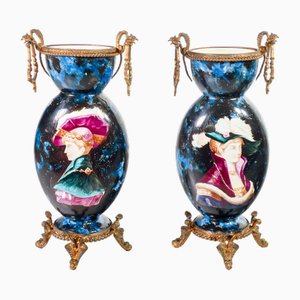 Hand-Painted Ceramic Vases, 1800s, Set of 2