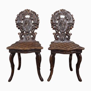 Antique Swiss Black Forest Chairs, Set of 2