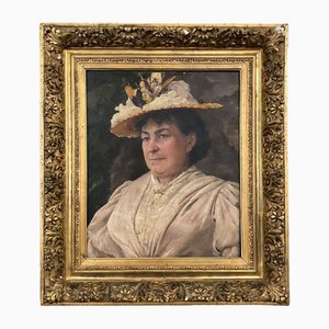 Duvanel, Portrait d'une Femme au Chapeau, Fin du 19ème Siècle, Huile sur Toile, Encadrée