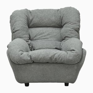 Vintage Fluffy Armchair in Grey Fabric