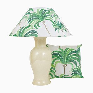 Riviera Palm Tree Table Lamp with Matching Pillow by Tommaso Barbi, 1970s, Set of 2