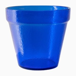 Vintage Italian Flowerpot in Blue Glass, 1970s