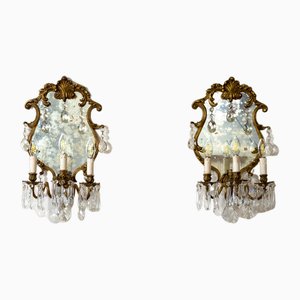 Bronze Wall Lamps with Crystals, 1930s, Set of 2