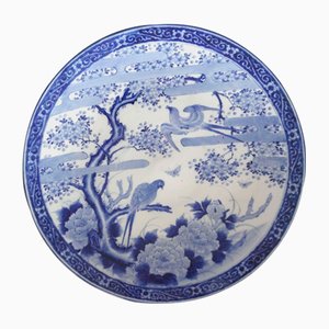 Large Antique Japanese Blue and White Porcelain Plate, 1800s