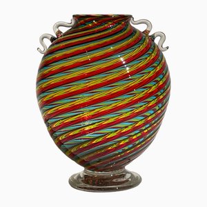 Colored Rods Vase with Anse by Maestro Bruno Fornasier for the Brothers Toso, 1990s