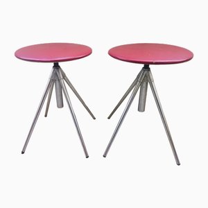 Set of German Red Leather Swivel Filigree Rotating Stools attributed to Hailo 1960s