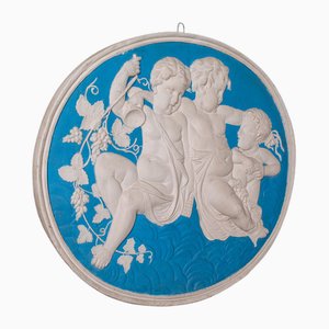 Grande Plaque Relief Ovale Vintage en Pierre dans le style Jasperware, Angleterre, 1980