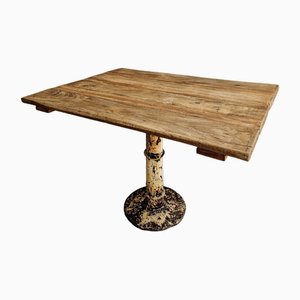 Table de Salle à Manger Antique en Chêne avec Socle en Fonte