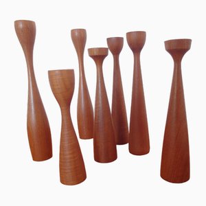 Dänische Vintage Teak Kerzenständer, 1960er, 7 Set