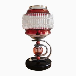 Mid-Century Portuguese Red Painted Glass Bedside Table Lamp, 1960s