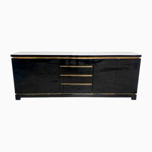 Black Lacquer Credenza attributed to Jean Claude Mahey, 1970s
