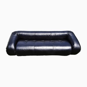Black Leather Anfibio Three Seater Sofa by Alessandro Becchi for Giovannetti, 1972