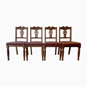 Edwardian Mahogany Dining Chairs with Red Seat Pads, Set of 4