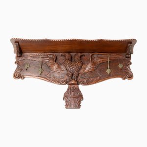 Black Forest Wall Coat Rack in Oak with Hand Carved Double-Headed Eagle, 1900s