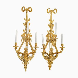 Large 19th Century Chased and Gilt Bronze Sconces, Set of 2