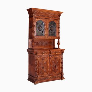 Antique French Henri II Style Hand Carved Oak Cabinet