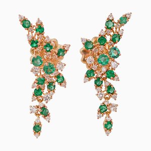 Emeralds, Diamonds and 18 Karat Yellow Gold Earrings, 1960s, Set of 2