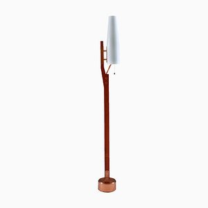 Teak, Copper and Opaline Glass Floor Lamp by Orrefors, 1960s