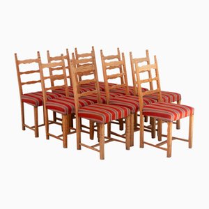 Vintage Danish Brutalist Ladder Back Oak Dining Chairs attributed to Henning Kjærnulf, 1960s, Set of 10