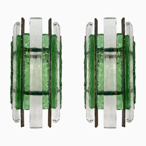 Hammered Glass and Gilt Wrought Iron Sconces from Longobard, Italy, 1970s, Set of 2
