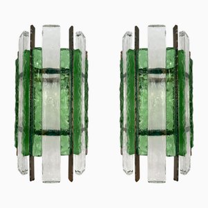 Hammered Glass and Gilt Wrought Iron Sconces from Longobard, Italy, 1970s, Set of 2