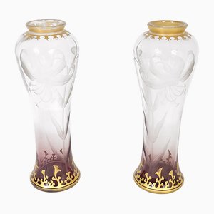 19th Century Art Nouveau Crystal Vases, Set of 2