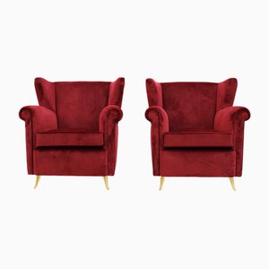 Armchairs in Velvet and Brass, 1970s, Set of 2