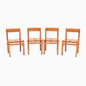 Vintage Pinewood Dining Chairs, Set of 4