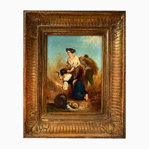 C. Rivière, Wheat Mower, Oil on Wood, 1859, Framed