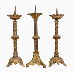 19th Century Altar Candlesticks in Bronze, Set of 3