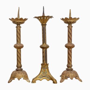 Bougeoirs d'Autel en Bronze, 19ème Siècle, Set de 3