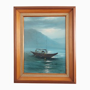 Skandinavischer Künstler, The Night Fishing, 1970er, Öl auf Leinwand, Gerahmt