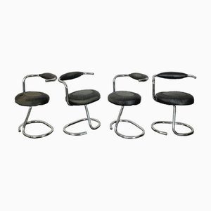 Cobra Chairs in Metal, Chrome and Leather attributed to Giotto Stoppino, Italy, 1970s, Set of 4