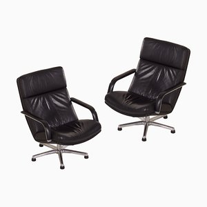 Black Leather F154 Swivel Chairs by Geoffrey Harcourt for Artifort, 1980s, Set of 2