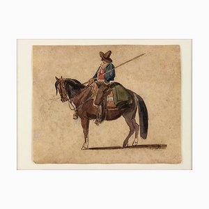 Charles Coleman, Un cowboy a cavallo, inchiostro e acquerello, fine 1800