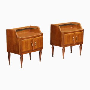 Bedside Tables in Walnut, Italy, 1950s-1960s, Set of 2