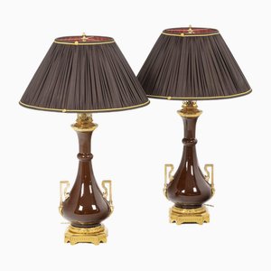 Porcelain and Gilt Bronze Lamps, 1880, Set of 2