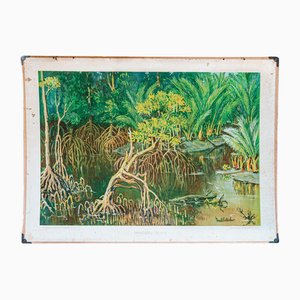 Vintage Schulkarte mit tropischen Mangroven und Nipa