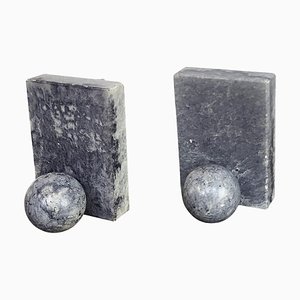 Italian Grey Marble Geometric Bookends, 1970s, Set of 2