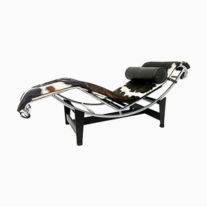 Chaise Lounge LC4 in Black Leather by Le Corbusier for Cassina, Italy, 2010