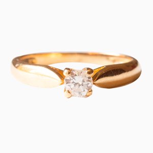 Solitario vintage de oro amarillo de 18 k con diamante de talla brillante, años 60