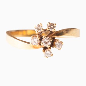 Vintage 14k Yellow Gold Ring with Brilliant Cut Diamonds, 1970s