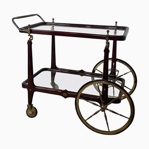 Vintage Bar Trolley in Lacquered Wood and Brass, 1950